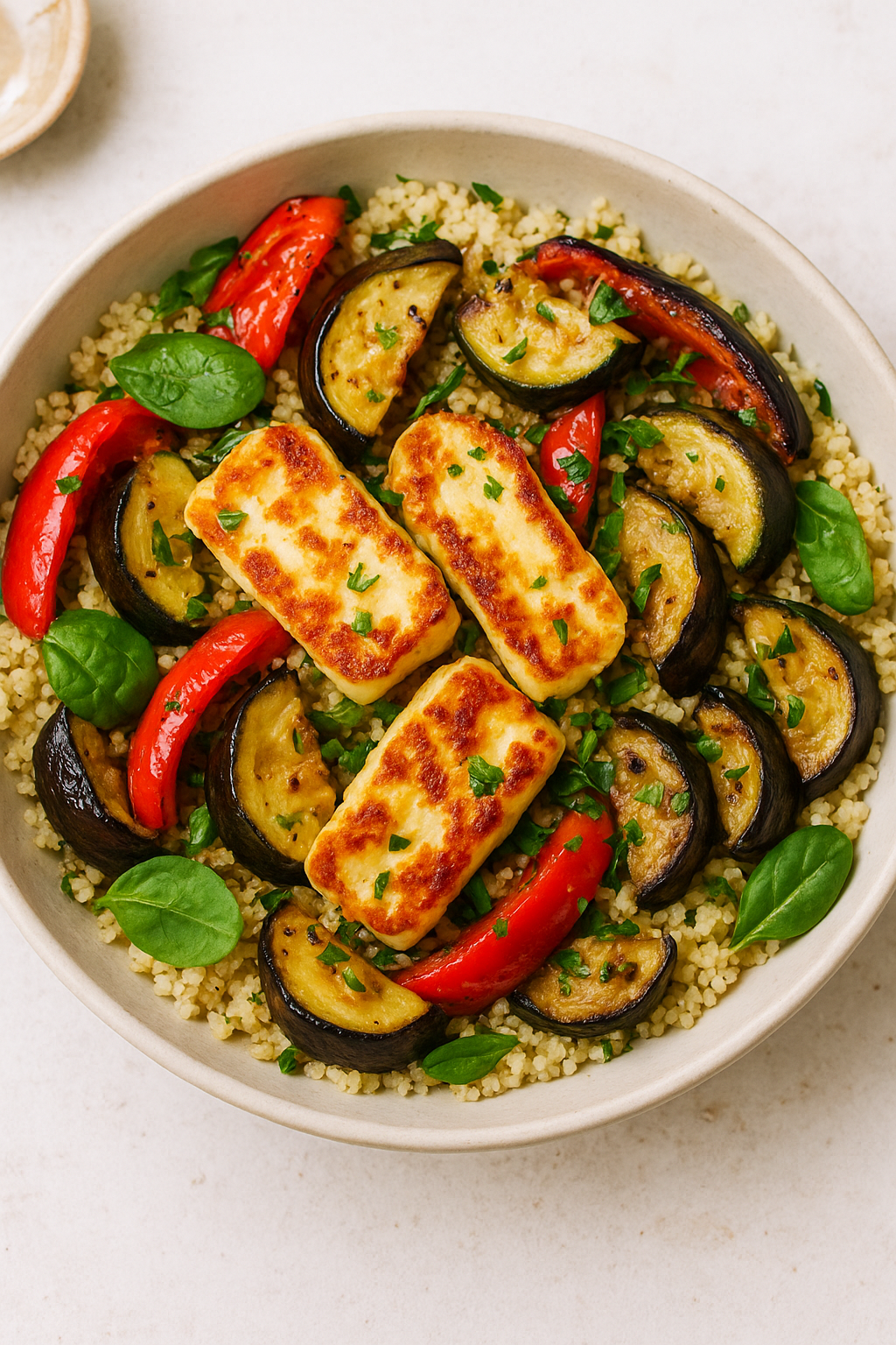 🥙 Mediterraner Couscous-Salat mit Ofengemüse & Halloumi – Meal-Prep mit herbstlichem Wohlfühl-Aroma