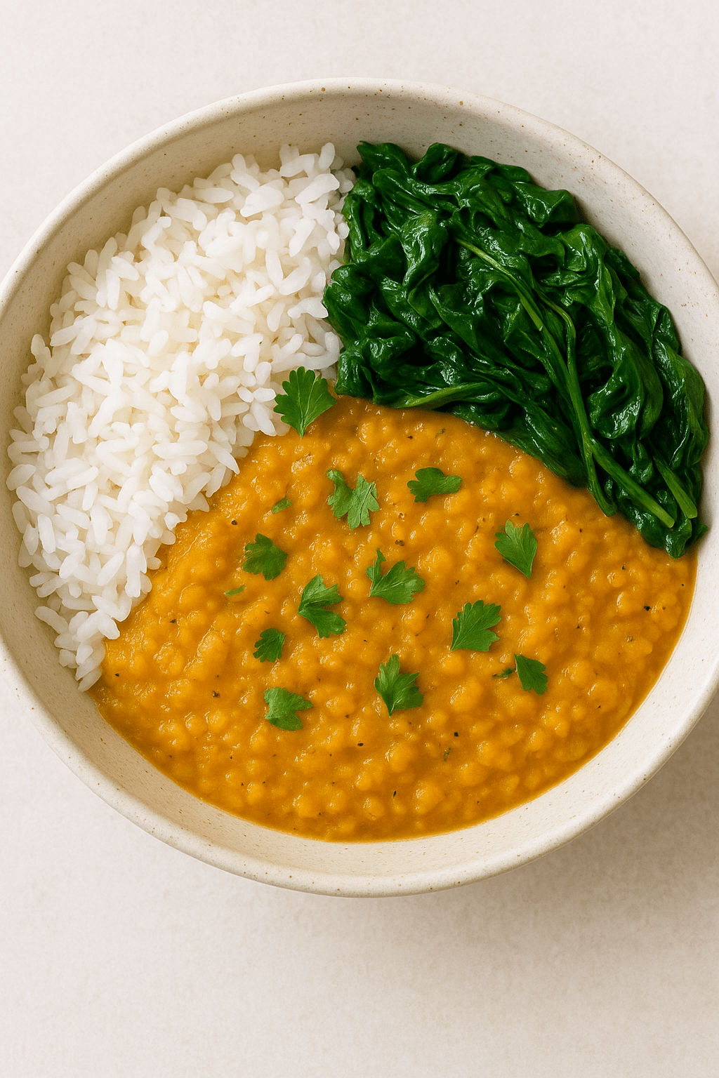 🍛 Veganes Linsen-Dal mit Reis & gebratenem Spinat – einfach, nahrhaft & perfekt für&nbsp;Meal-Prep