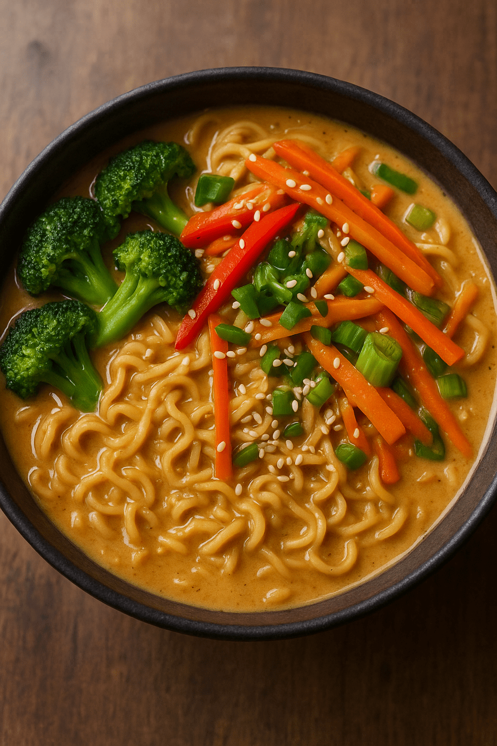 🌿 Schnelle Ramen mit Erdnuss-Sauce & Gemüse – cremig, würzig,&nbsp;proteinreich!