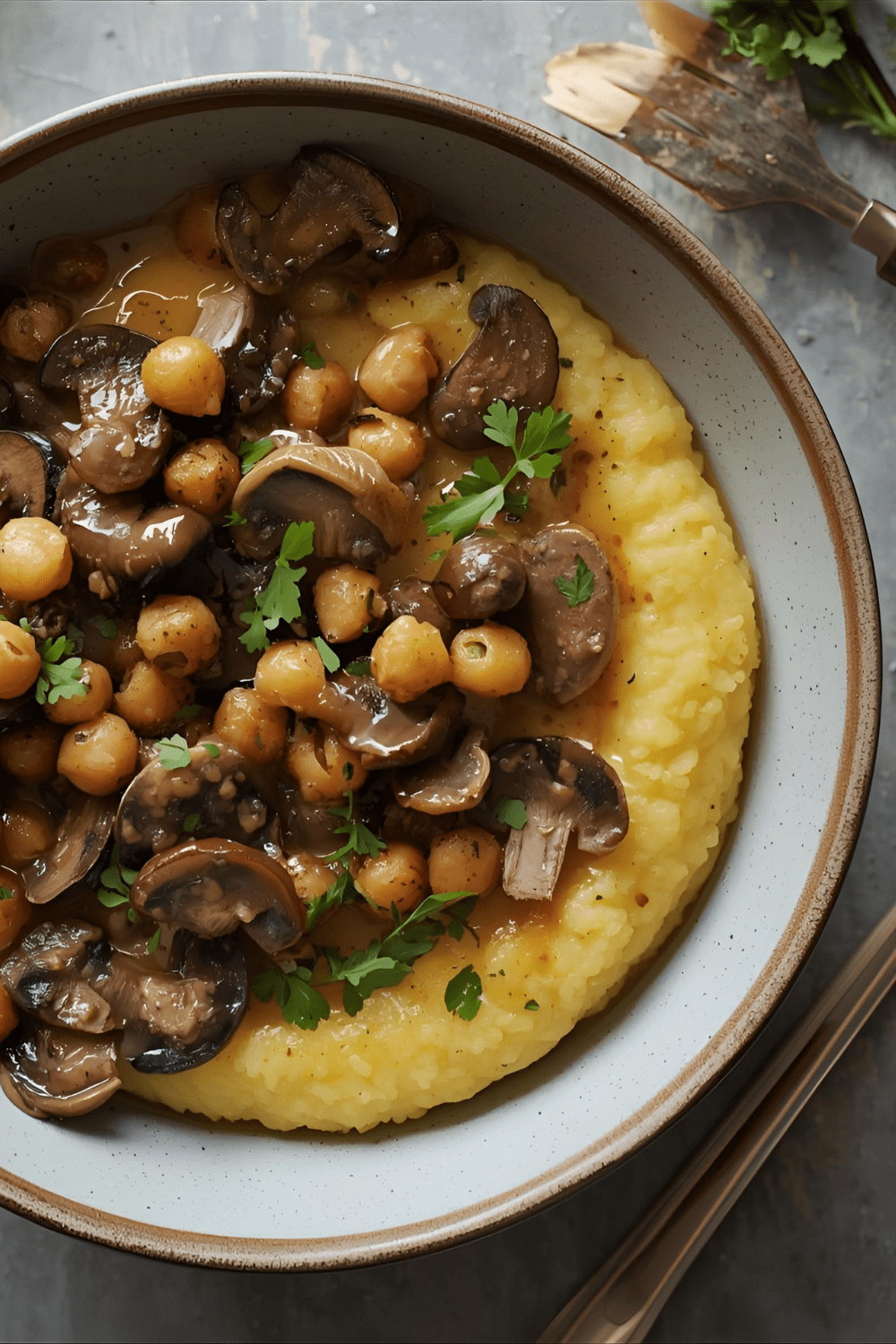 Cremige Polenta-Bowl mit Pilzen und&nbsp;Kichererbsen