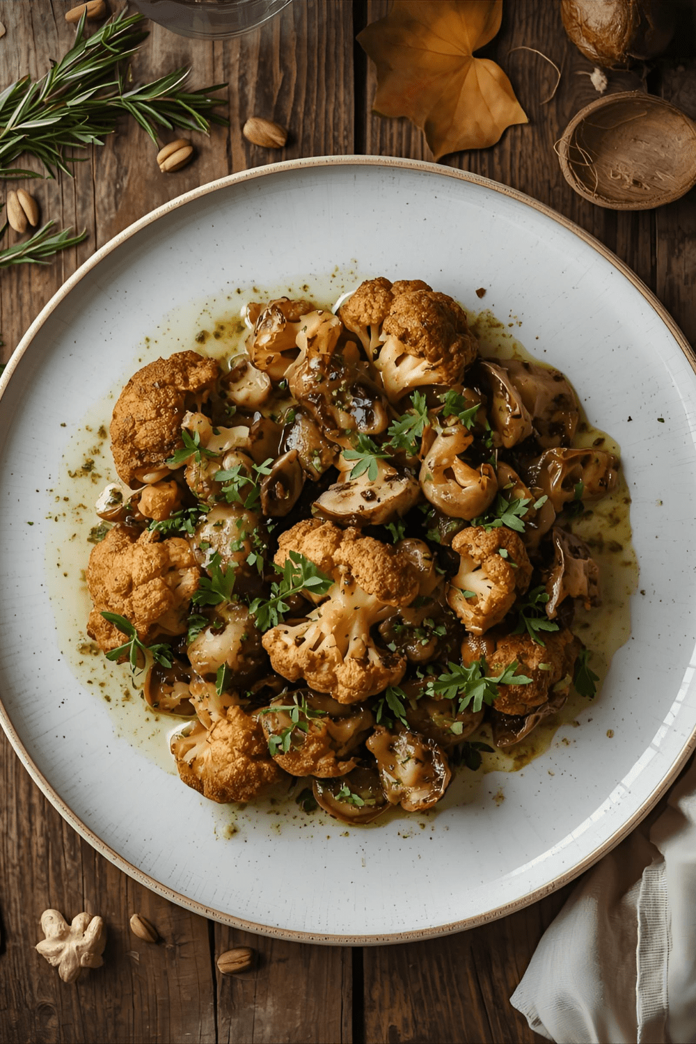 Gerösteter Blumenkohl mit Pilz-Ragout &&nbsp;Kräuteröl