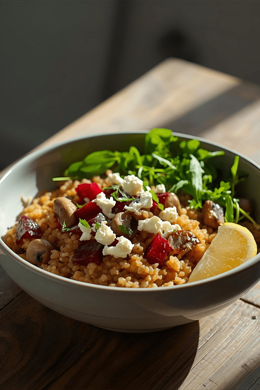 Bulgur-Bowl mit gebratenen Pilzen, Roter Bete & Feta – gesund, sättigend &&nbsp;einfach