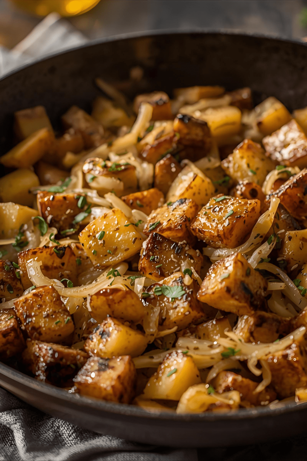Räuchertofu-Sauerkraut-Pfanne mit Kümmel &&nbsp;Kartoffeln