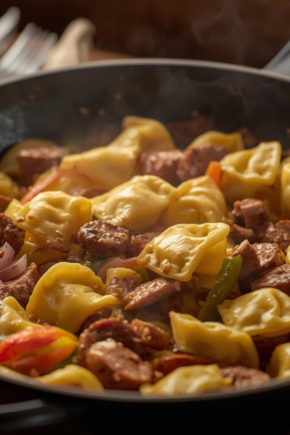 Tortellini-Pfanne mit veganer Bratwurst – schnell, herzhaft & pflanzlich