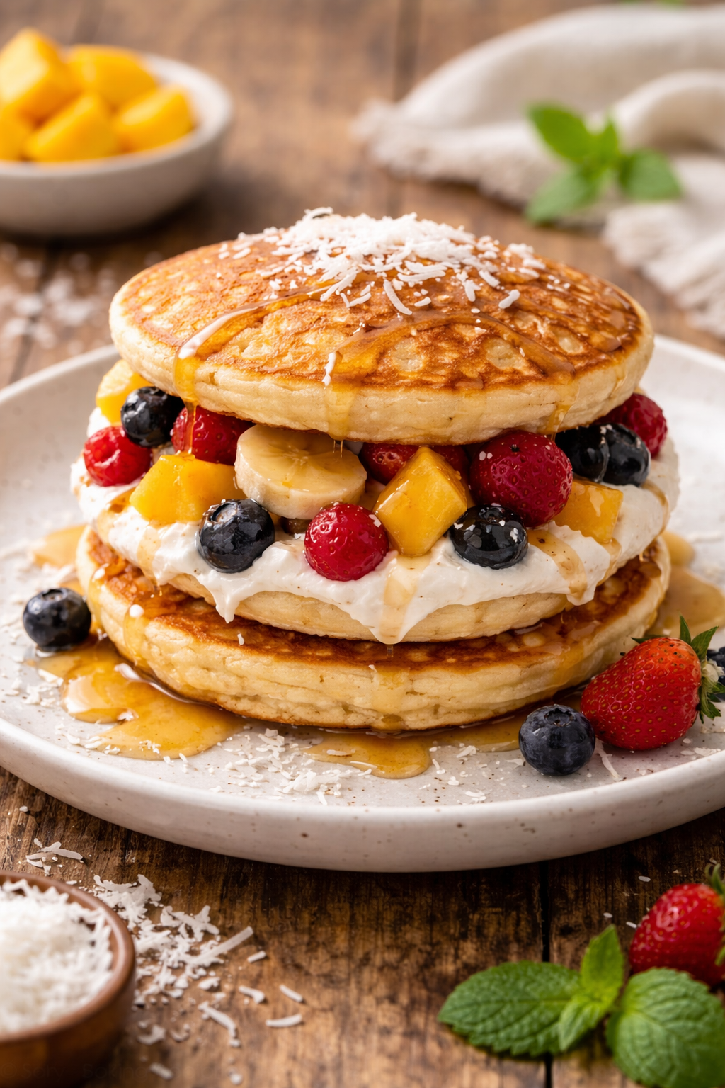 Veganes Kokos-Pancake-Sandwich – fluffig, exotisch & himmlisch lecker