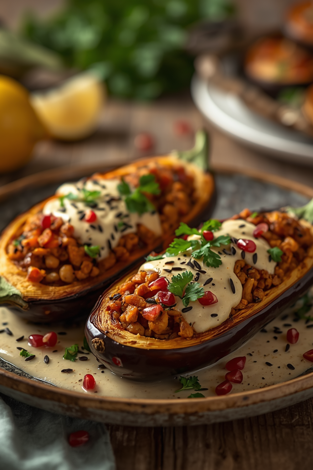 Gefüllte Auberginen mit Linsen und Tahini – Herzhaft, gesund & vegan