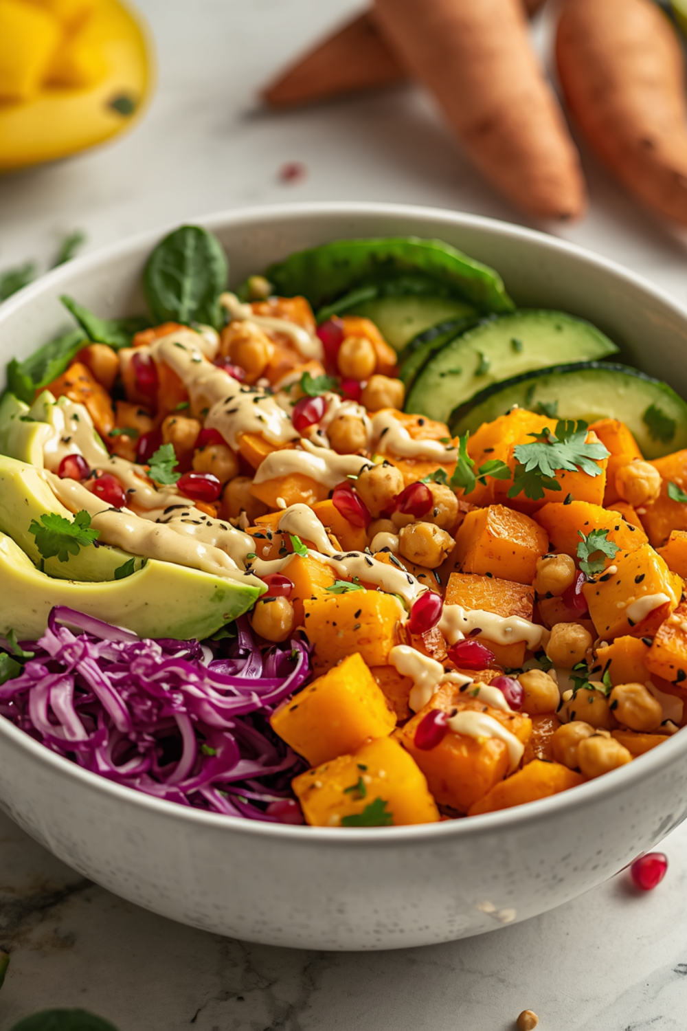 Süßkartoffel-Bowl mit Mango und Tahini – Die perfekte Sommer-Bowl voller Geschmack
