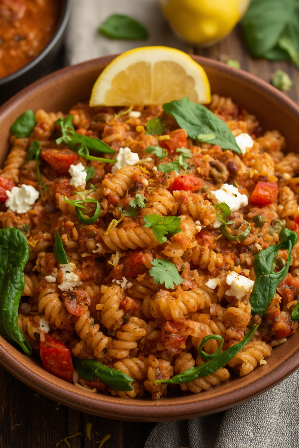 Rote-Linsen-Pasta mit Feta