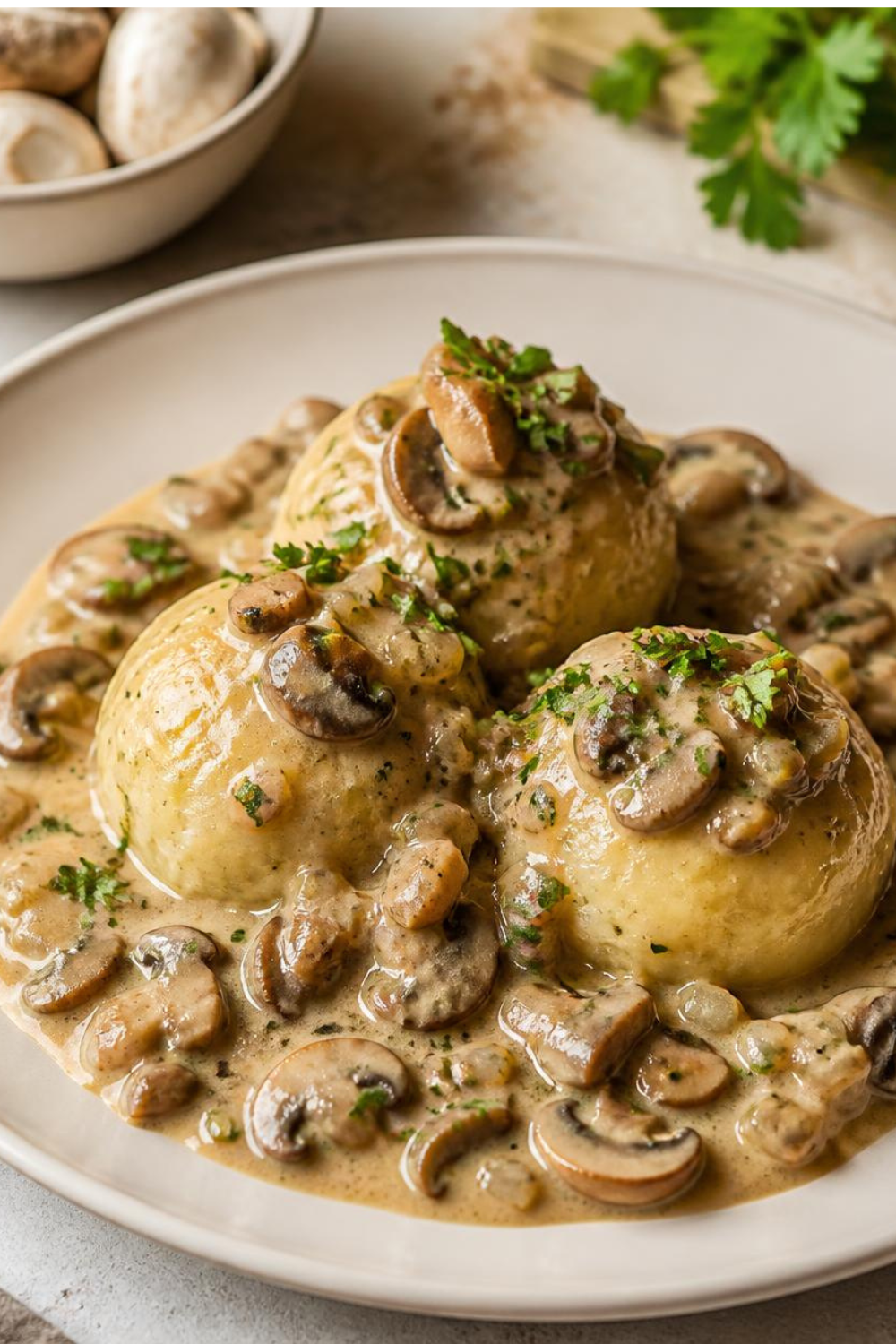 Klöße mit Pilz-Sahne-Sauce